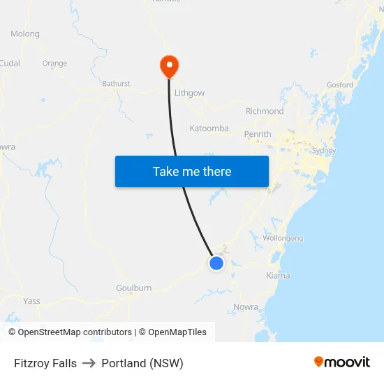 Fitzroy Falls to Portland (NSW) map
