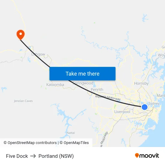Five Dock to Portland (NSW) map