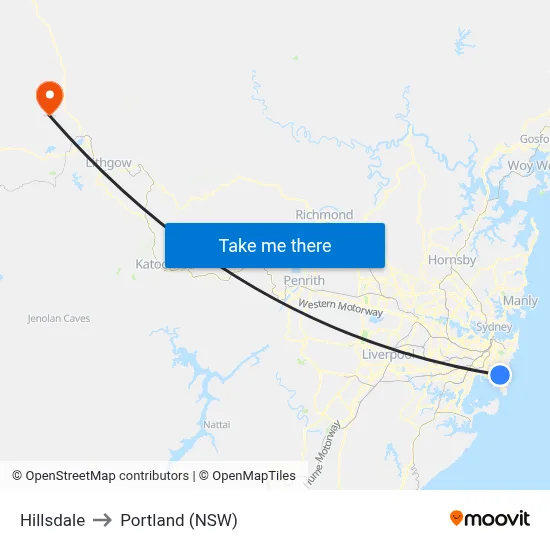 Hillsdale to Portland (NSW) map