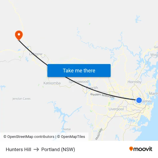 Hunters Hill to Portland (NSW) map