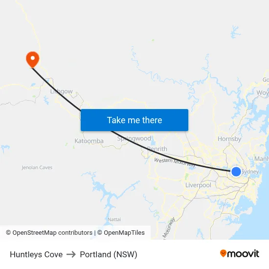 Huntleys Cove to Portland (NSW) map