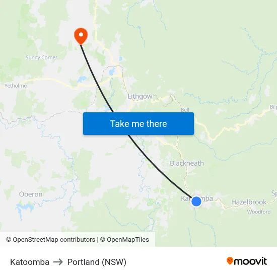 Katoomba to Portland (NSW) map