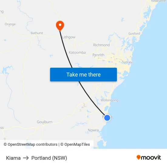 Kiama to Portland (NSW) map