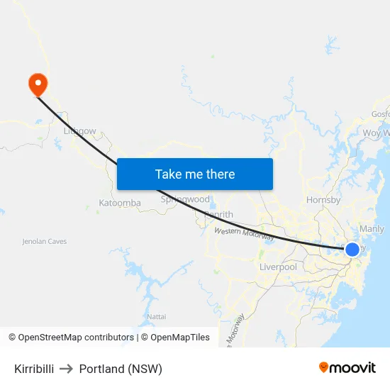 Kirribilli to Portland (NSW) map