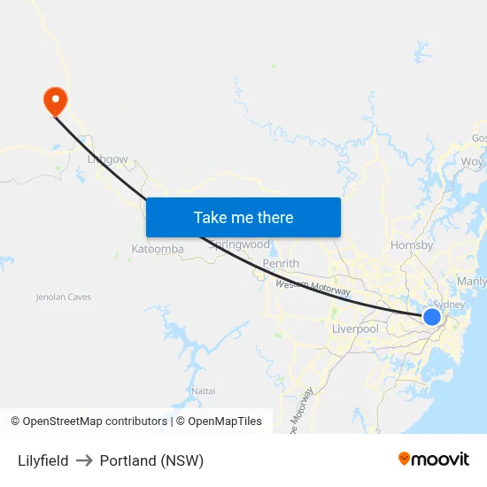 Lilyfield to Portland (NSW) map