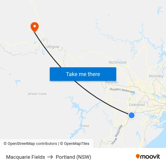 Macquarie Fields to Portland (NSW) map
