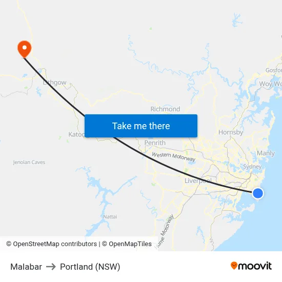 Malabar to Portland (NSW) map