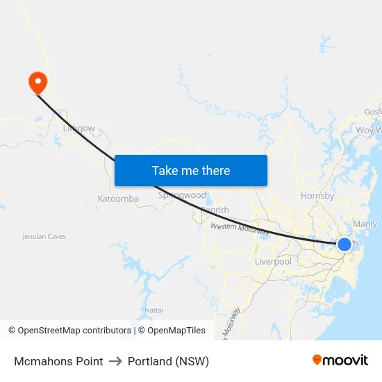 Mcmahons Point to Portland (NSW) map