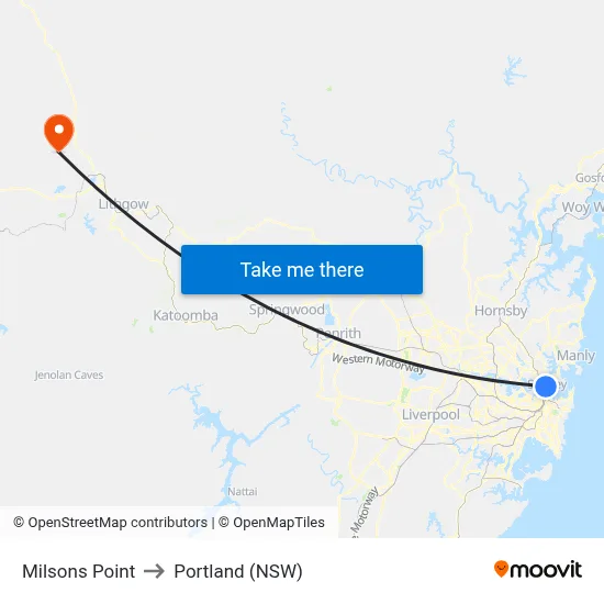 Milsons Point to Portland (NSW) map
