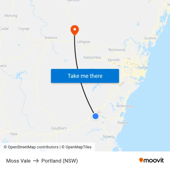 Moss Vale to Portland (NSW) map