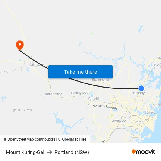 Mount Kuring-Gai to Portland (NSW) map