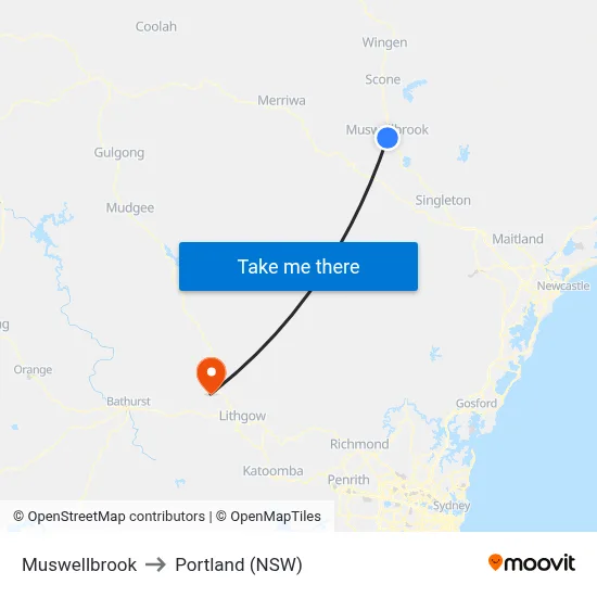 Muswellbrook to Portland (NSW) map