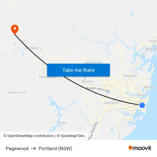 Pagewood to Portland (NSW) map