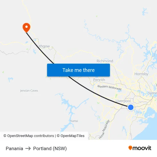 Panania to Portland (NSW) map