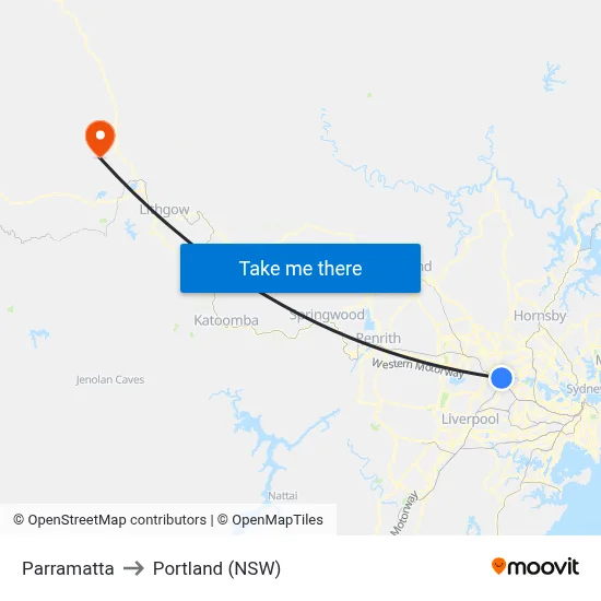 Parramatta to Portland (NSW) map