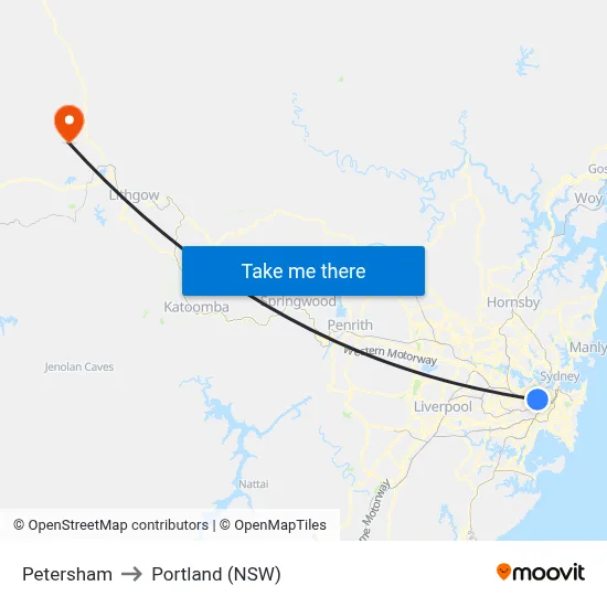 Petersham to Portland (NSW) map
