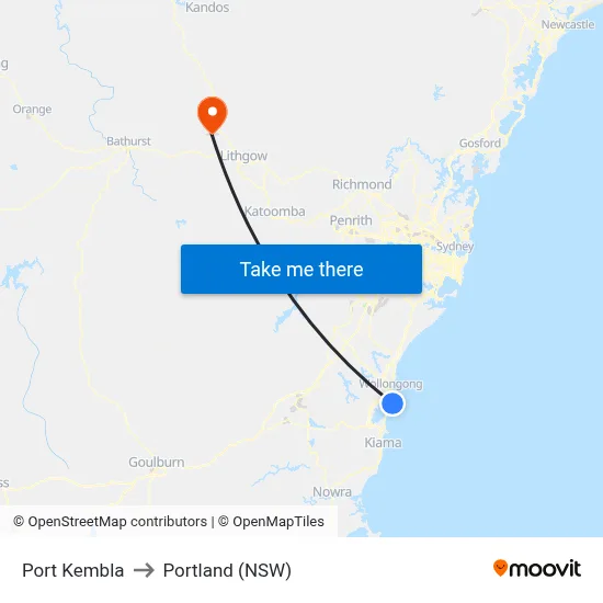 Port Kembla to Portland (NSW) map