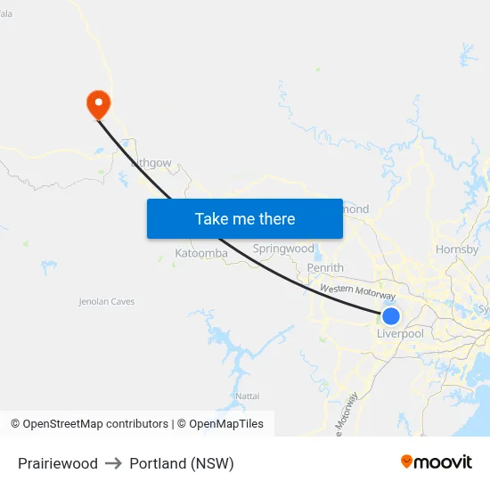 Prairiewood to Portland (NSW) map