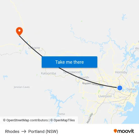 Rhodes to Portland (NSW) map