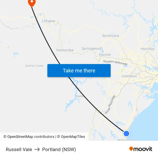 Russell Vale to Portland (NSW) map