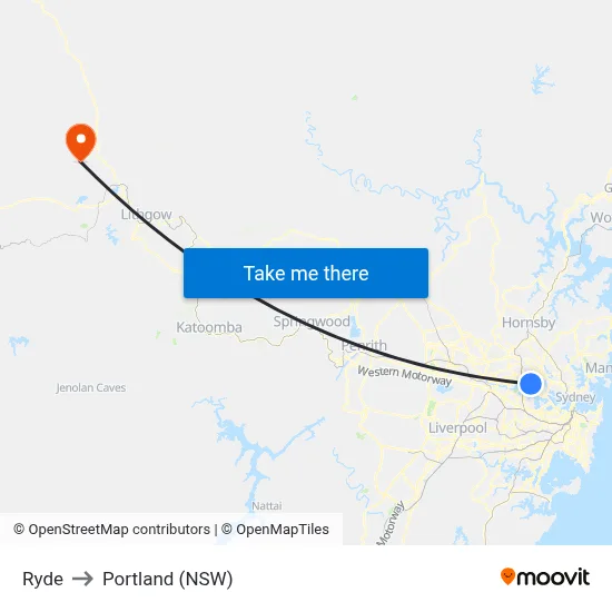Ryde to Portland (NSW) map