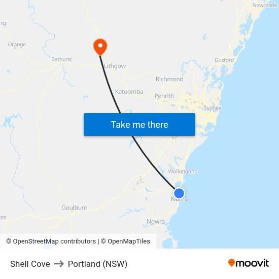 Shell Cove to Portland (NSW) map