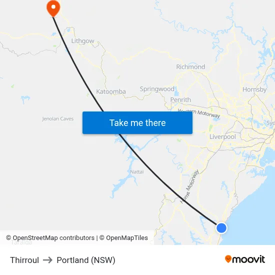 Thirroul to Portland (NSW) map