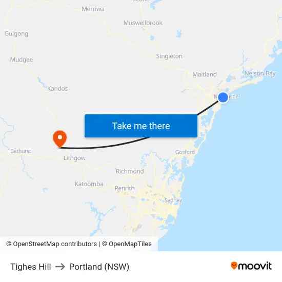 Tighes Hill to Portland (NSW) map