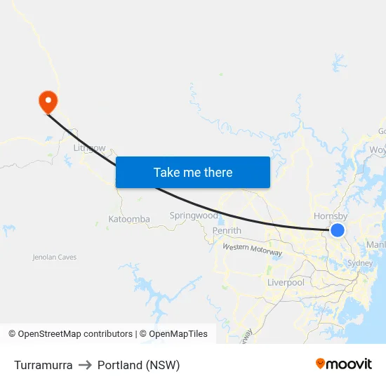 Turramurra to Portland (NSW) map