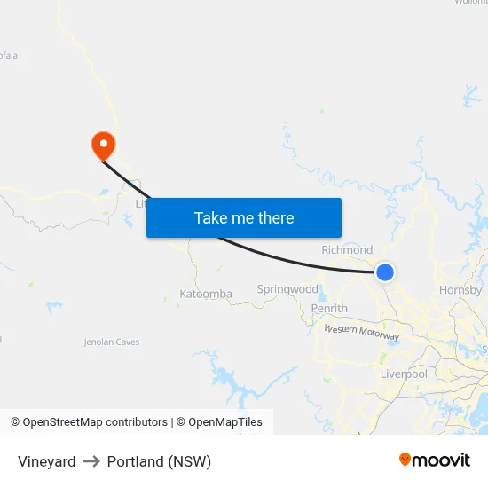 Vineyard to Portland (NSW) map