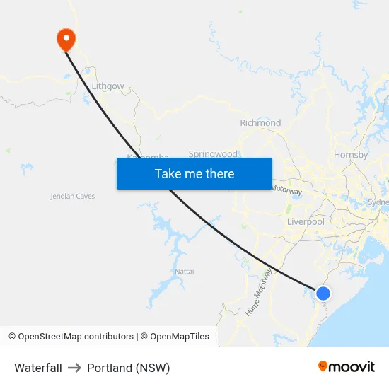 Waterfall to Portland (NSW) map