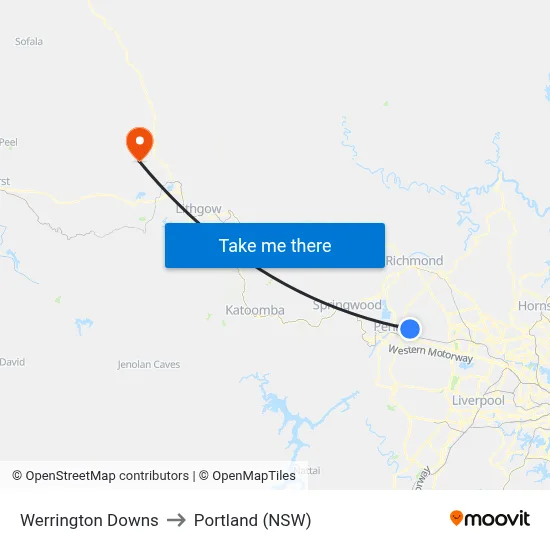 Werrington Downs to Portland (NSW) map