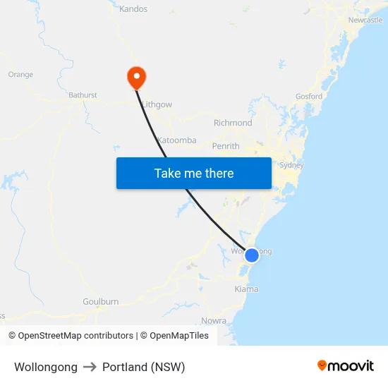 Wollongong to Portland (NSW) map