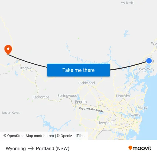 Wyoming to Portland (NSW) map