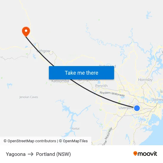 Yagoona to Portland (NSW) map