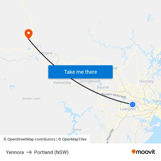 Yennora to Portland (NSW) map