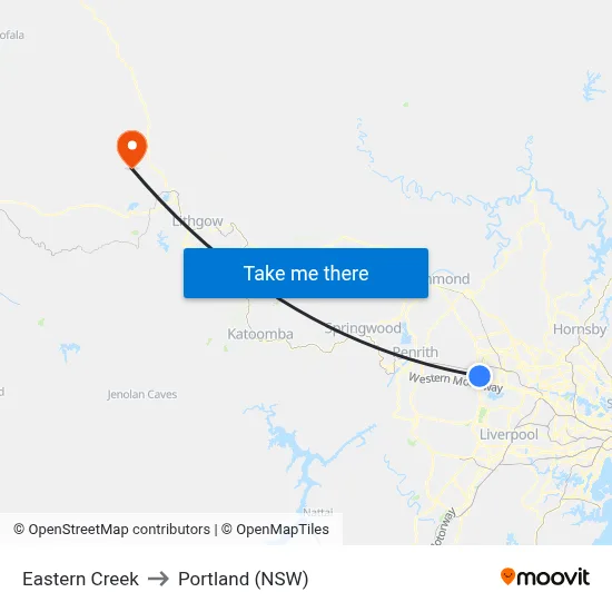 Eastern Creek to Portland (NSW) map