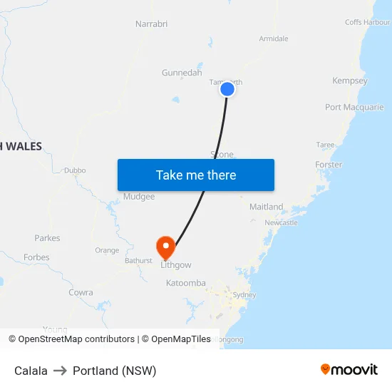 Calala to Portland (NSW) map