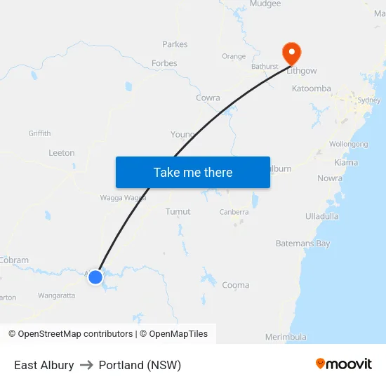 East Albury to Portland (NSW) map