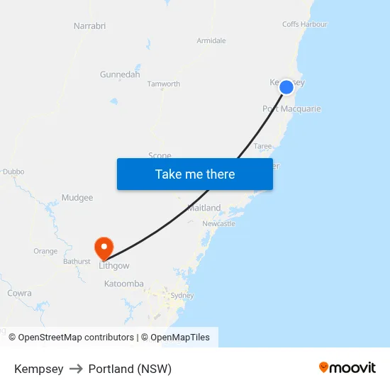 Kempsey to Portland (NSW) map