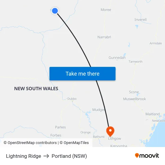 Lightning Ridge to Portland (NSW) map