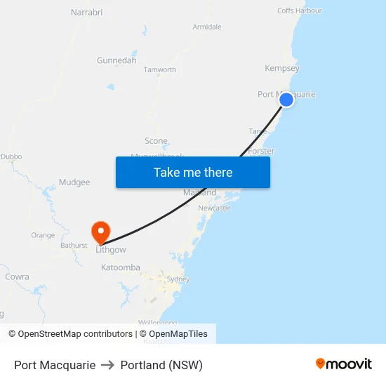 Port Macquarie to Portland (NSW) map