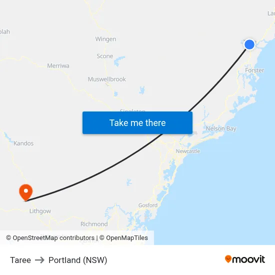 Taree to Portland (NSW) map