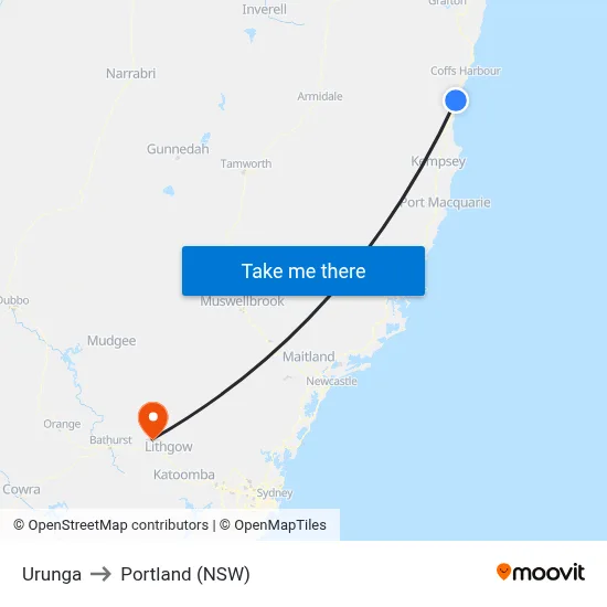 Urunga to Portland (NSW) map
