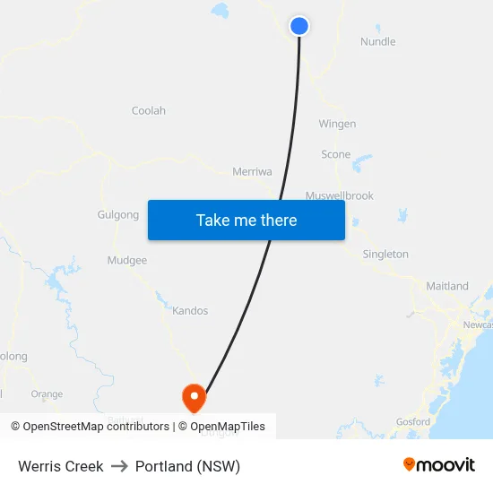 Werris Creek to Portland (NSW) map