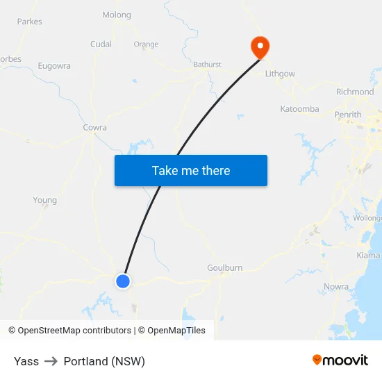 Yass to Portland (NSW) map