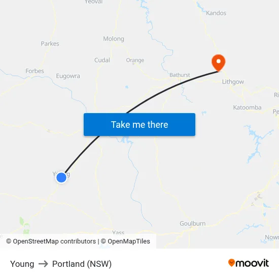 Young to Portland (NSW) map