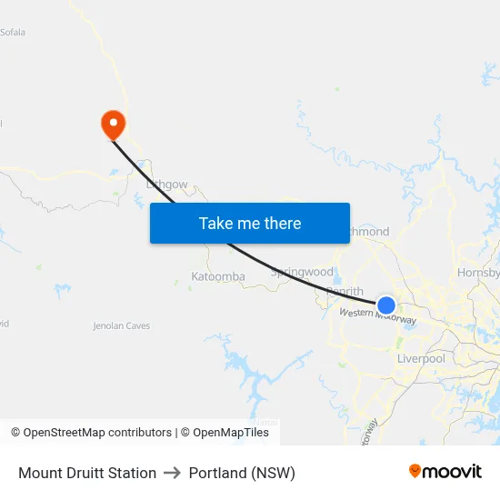 Mount Druitt Station to Portland (NSW) map