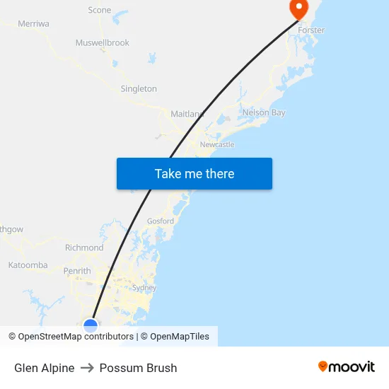 Glen Alpine to Possum Brush map