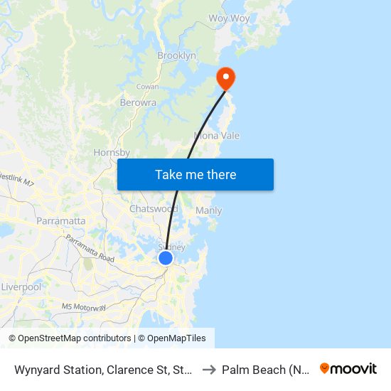 Wynyard Station, Clarence St, Stand Q to Palm Beach (NSW) map